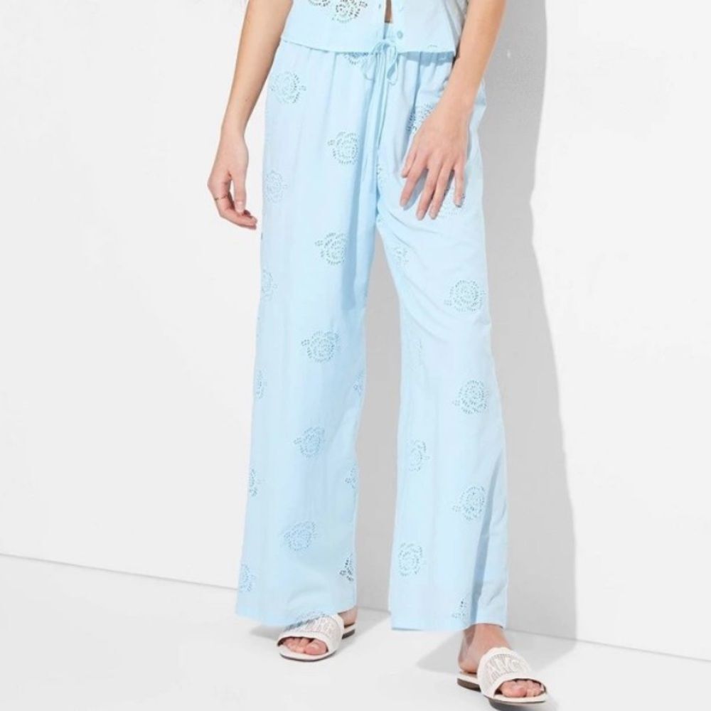 Wild Fable XXS Oversized Wide Leg Eyelet Cotton Pants Pastel Blue